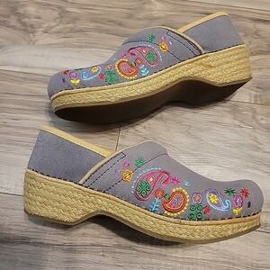 Dansko‎ Blue Vegan Clogs Floral Embroidered Slip On Shoes Sz 36 US 6